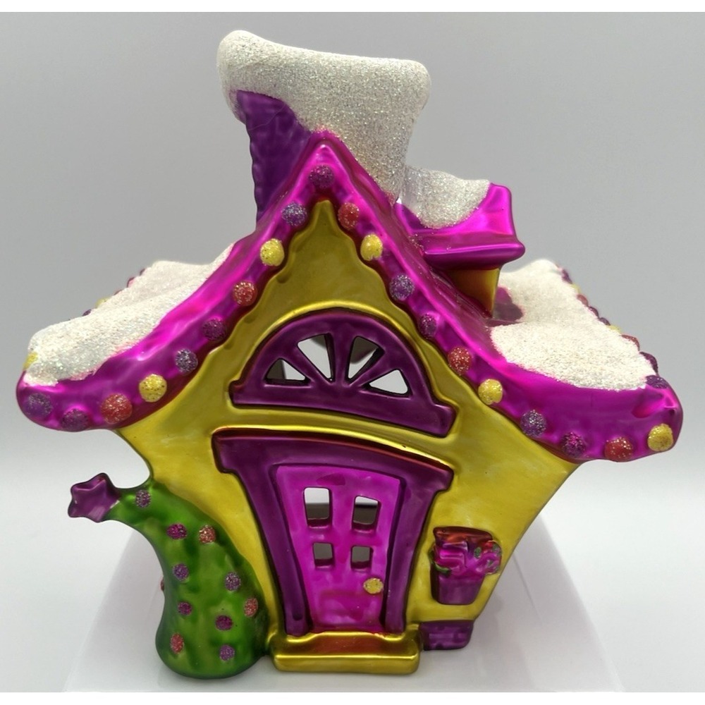 PartyLite Jollyville Christmas Cottage Tealight House Gold/Pink Metallic P8993